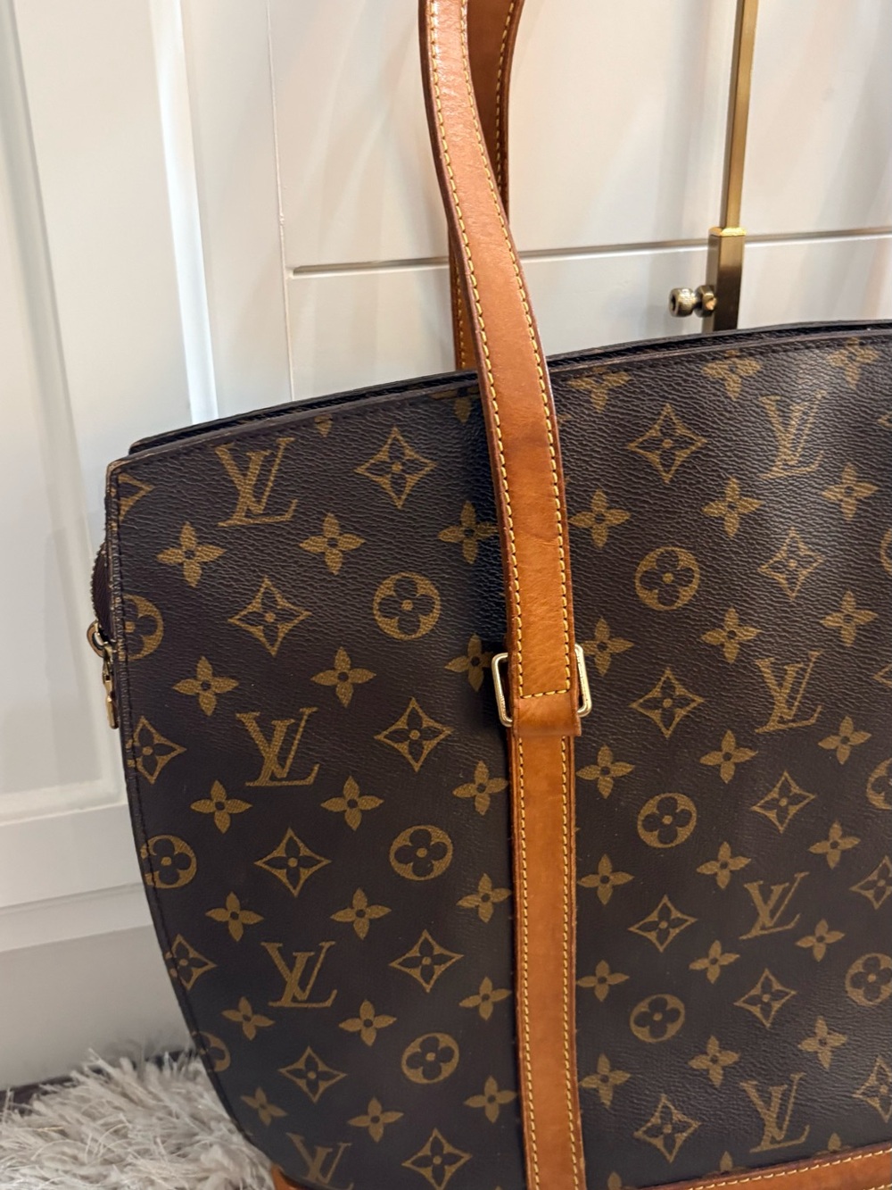 Louis Vuitton Brown Monogram Canvas Tote with Tan Leather Trim - Picture 4 of 13